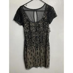 Aidan Mattox Black Cocktail Sheath Dress Size 10 Mini Beaded Detail NWT